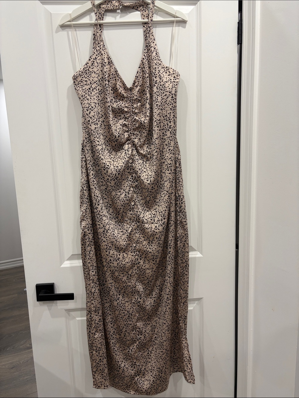 Reitmans Beige Halter Maxi Dress with Black Print